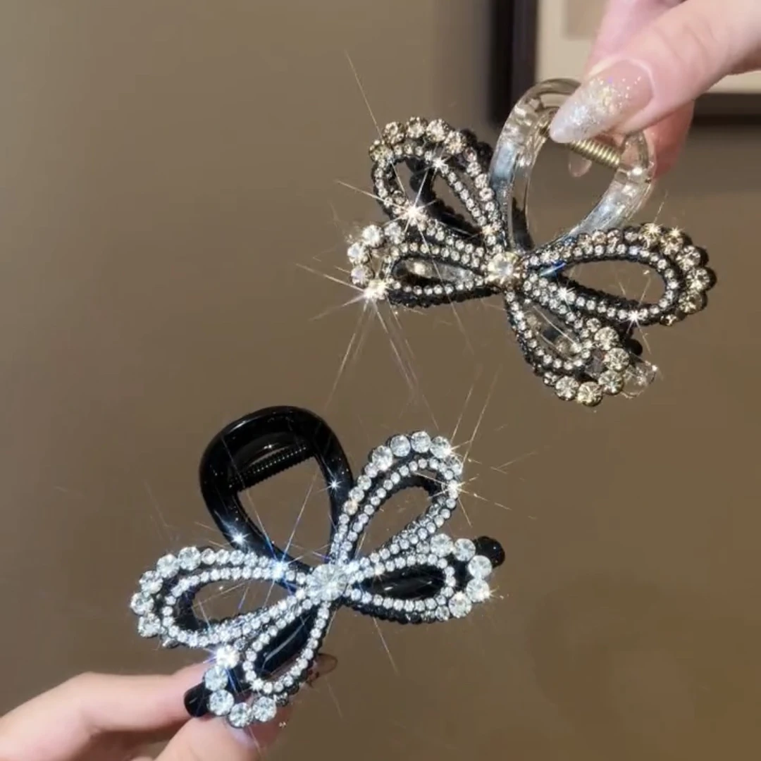 精致闪钻镂空蝴蝶结抓夹2024新款高级感盘发夹后脑勺高马尾鲨鱼夹