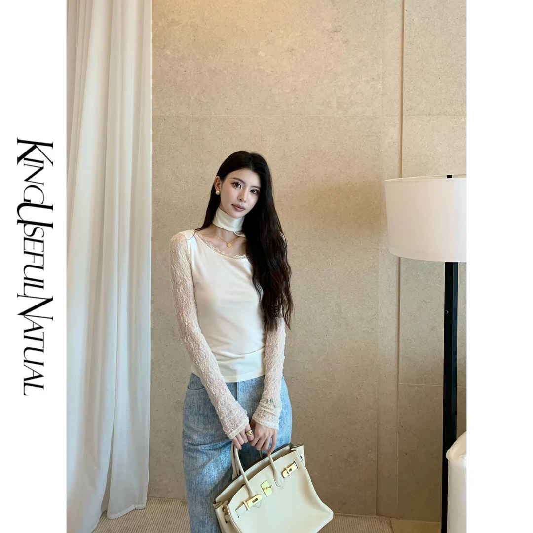 KUN【Lace加分打底】迷人小心机 蕾丝镂空性感光泽设计感打底上衣