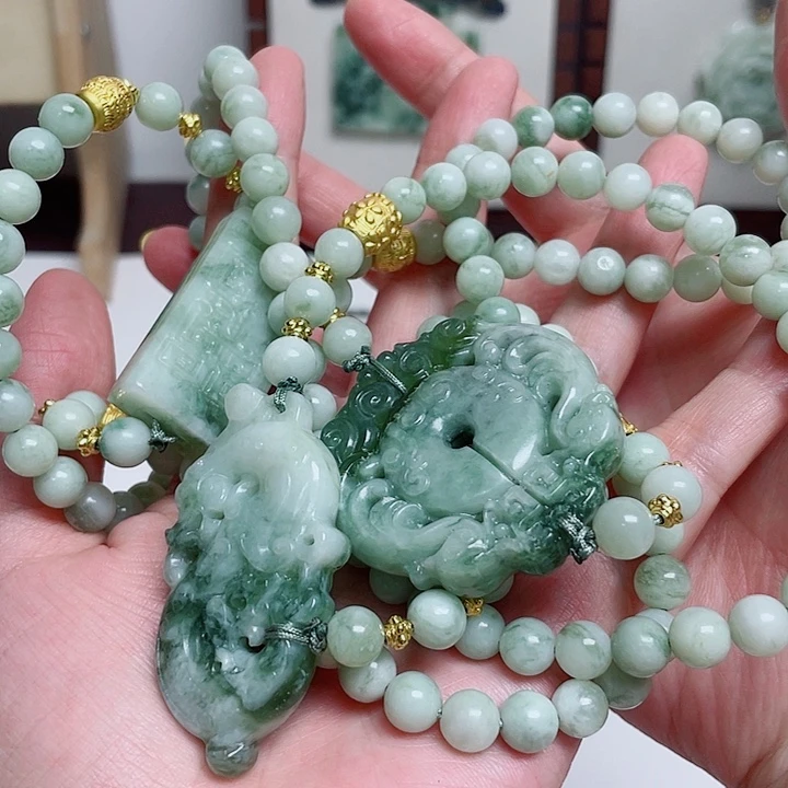 嫵***未镶嵌透闪石-蛇纹石玉斜挎