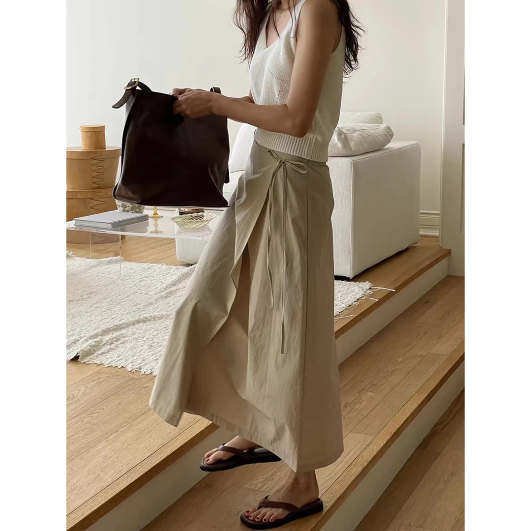 头头女装 复古气质高腰侧边系带显瘦长款春夏半身裙女＃5404