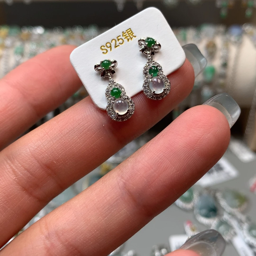 银S925镶嵌手链翡翠耳钉