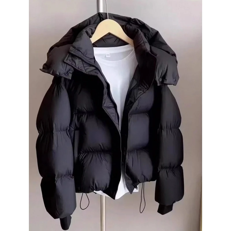 【300斤胖妹妹】冬季加厚通勤连帽保暖棉服外套黑色显瘦爆款面包服