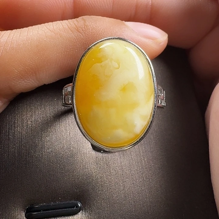 蜜蜡银S925镶嵌戒指戒指