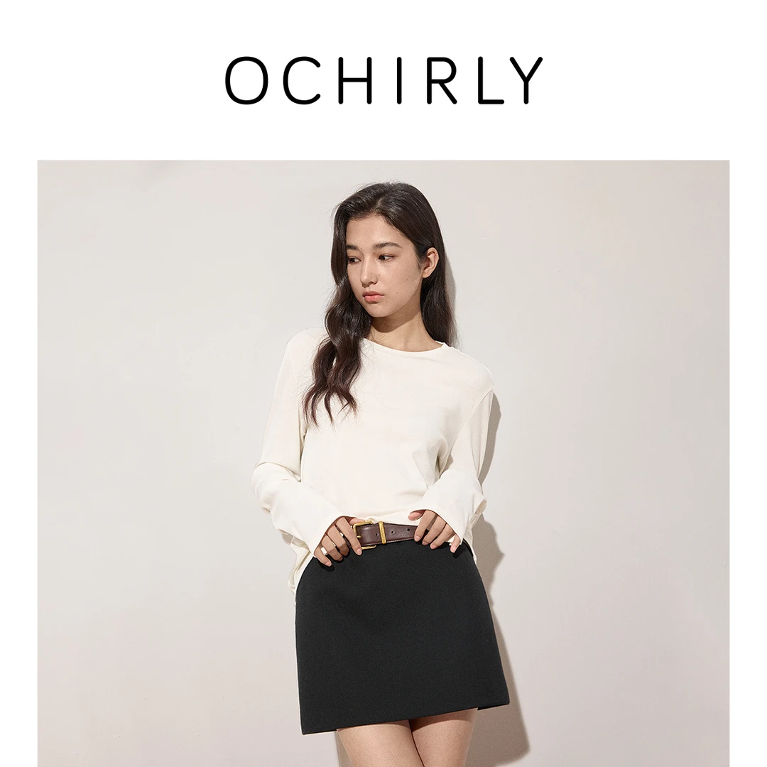 OCHIRLY欧时力 莫代尔棉长袖T恤女上衣百搭外穿打底2025秋季新品
