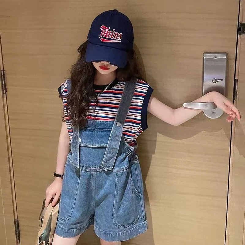 503273  韩版儿童男女童休闲舒适时尚洋气百搭夏款牛仔背带裤