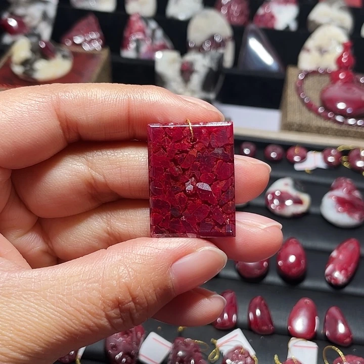 天然辰砂晶体无事牌20克