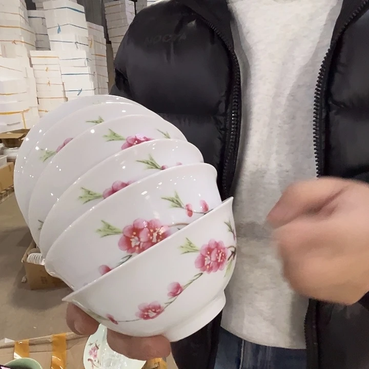 瓷片景德镇陶瓷水点桃花米饭碗6只
