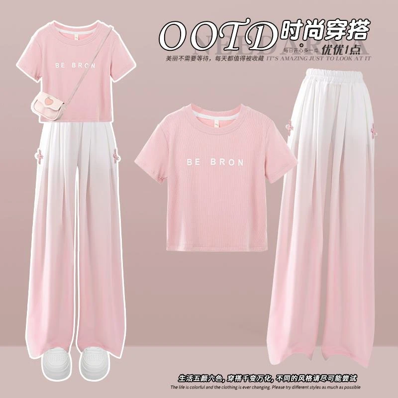 FAVMARTHA女童套装夏季2025新款儿童新中式国风短袖女大童多巴胺