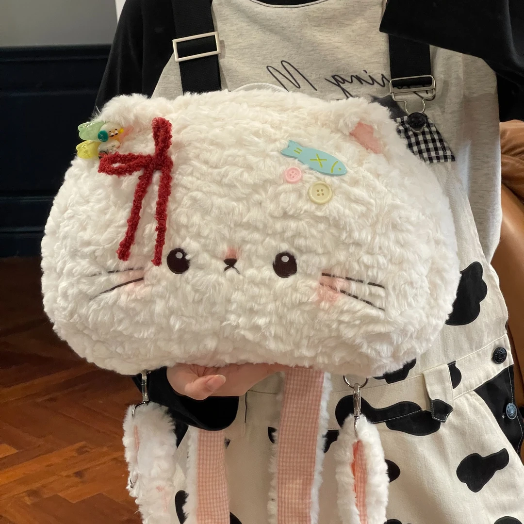 软萌系列大脸包秋冬毛绒包 可爱双肩包书包可斜挎
