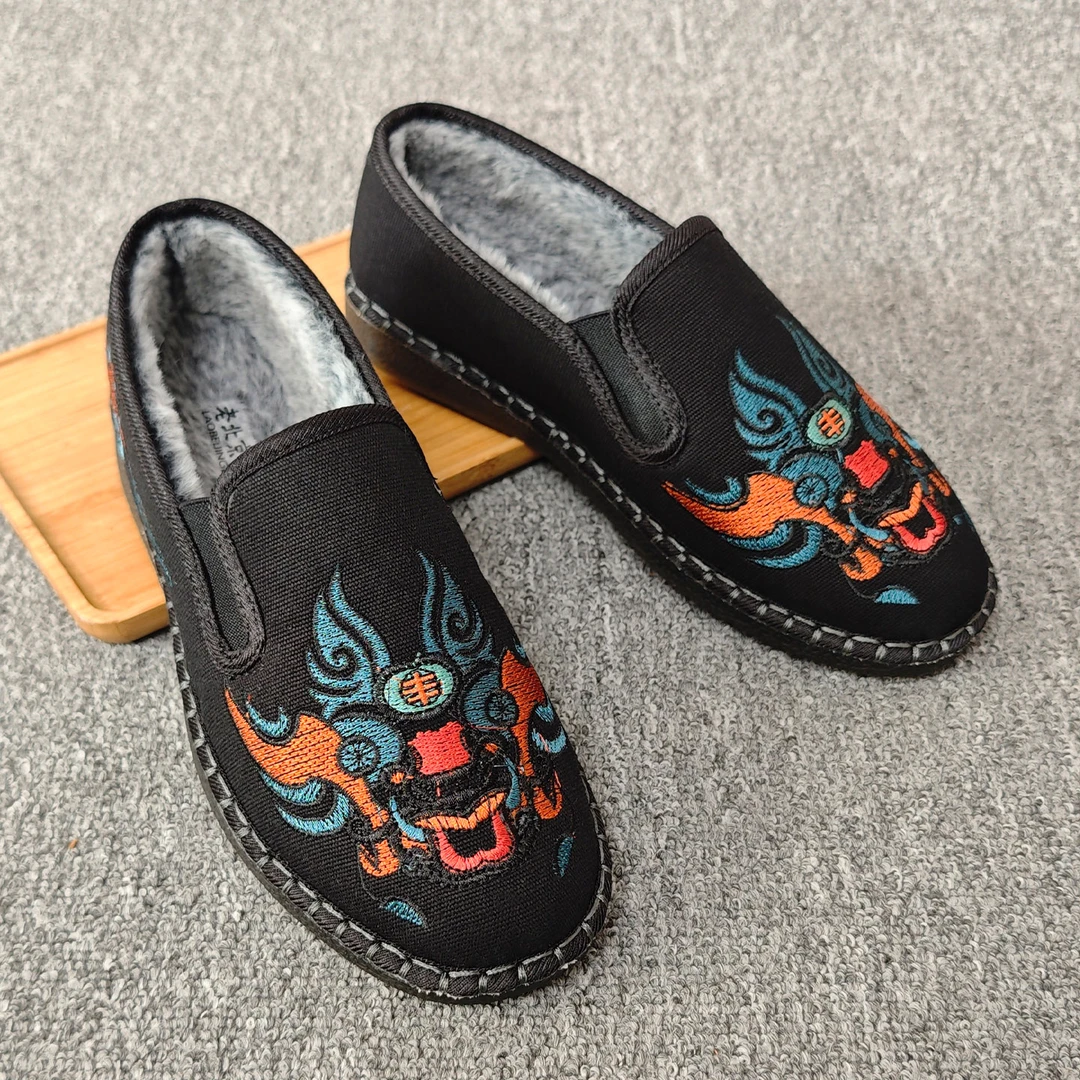 冬季加绒棉鞋老北京布鞋男复古中国风刺绣耐磨牛筋底保暖软底布鞋