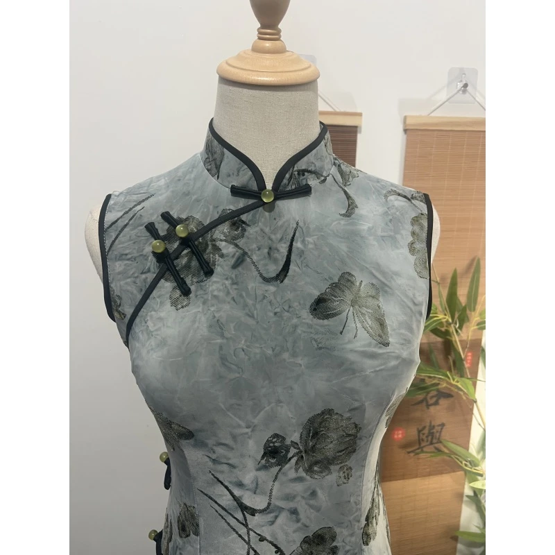 T00尾单兰蝴蝶无袖2025新款旗袍M-4XL丝滑高货修身