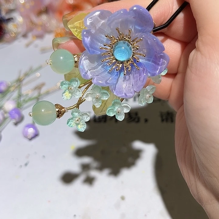 玻璃铜合金木芙蓉长簪（包邮）