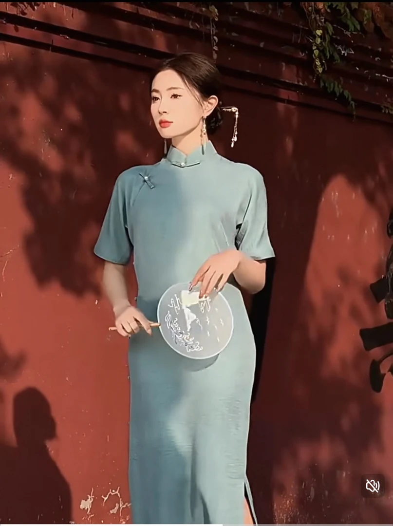 B-8025 小扇子 绿色 全开襟