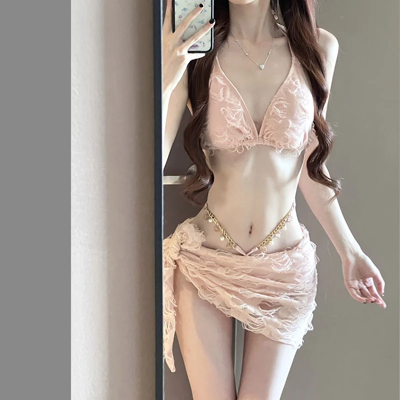 比基尼夏季泳衣女2025新款辣妹风分体三件套性感聚拢海边度假泳衣