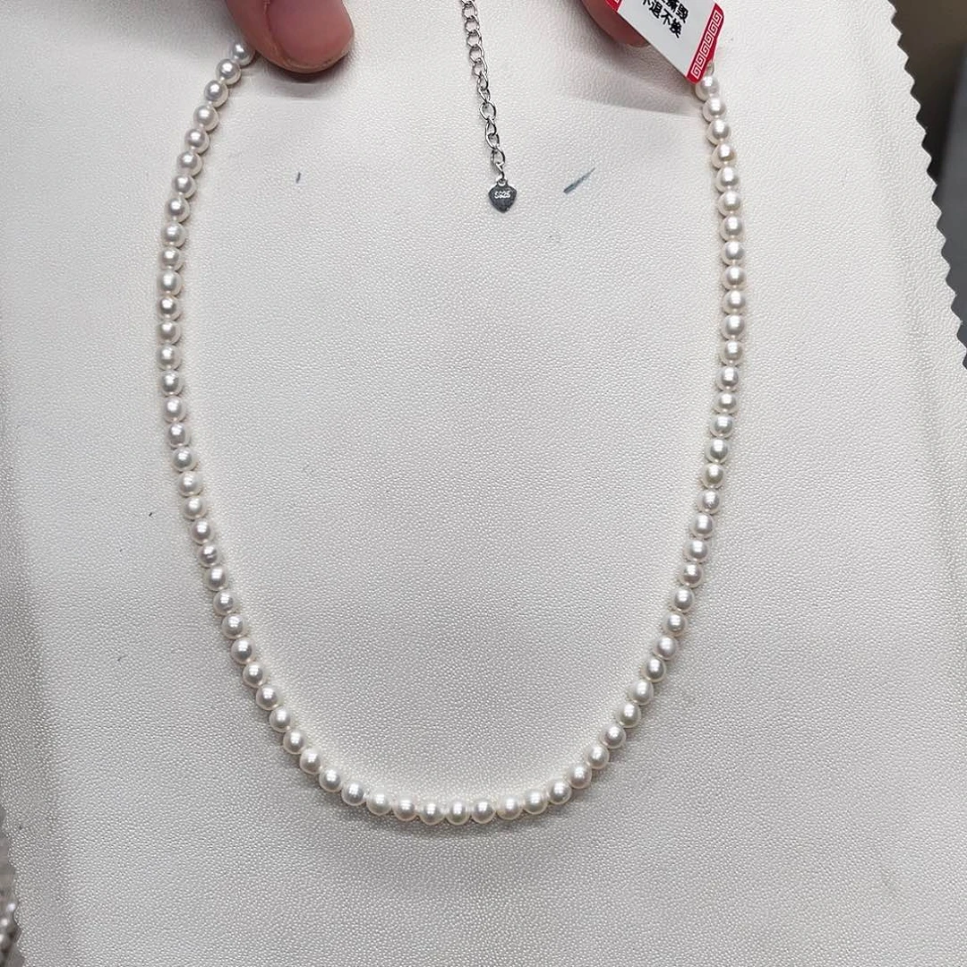 淡水珍珠项链银S925镶嵌4-5短胖