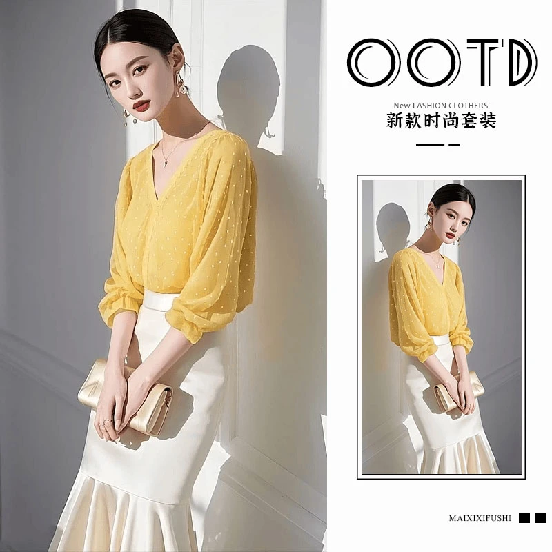 早春一整套女装2025新款韩版洋气高级感V领衬衫显瘦半身裙两件套
