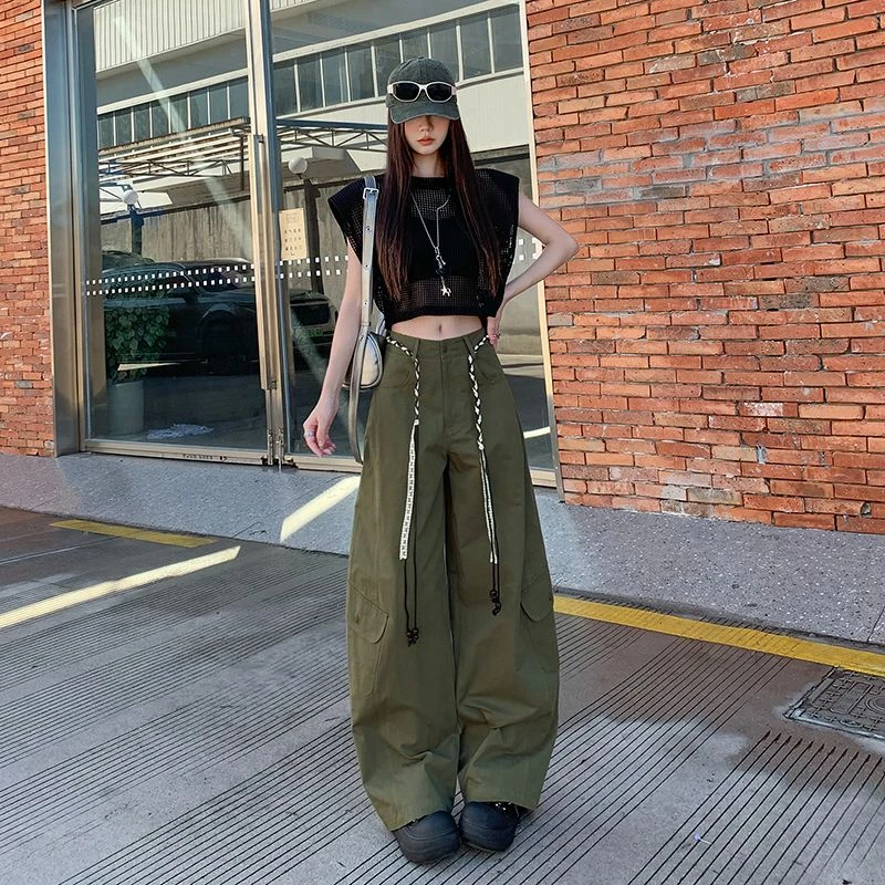 复古弯刀裤女装春季加绒加厚高腰宽松显瘦美式工装直筒阔腿裤长裤