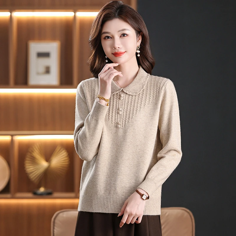 哥弟阿玛施正品娃娃领毛衣宽松短款2025秋季新款减龄针织衫女上衣