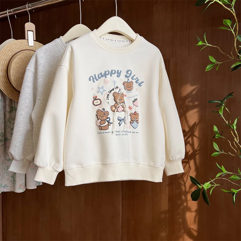 现货【草莓熊】85棉3079春装长袖女童套头百搭休闲卡通卫衣上衣