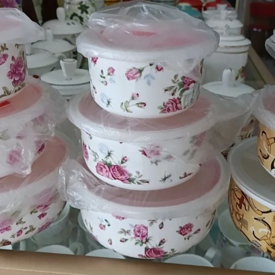 新疆西藏包邮山花骨质瓷三件套保鲜碗