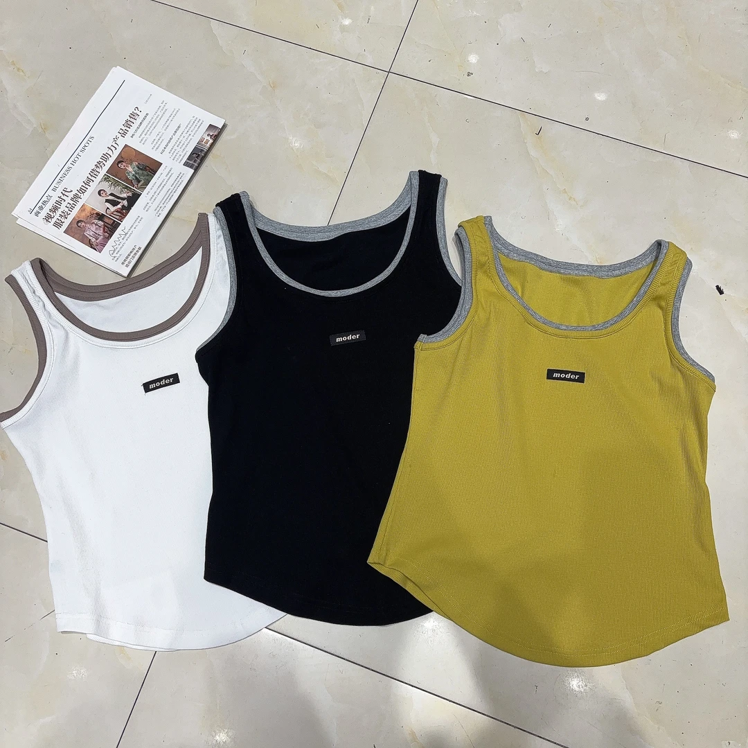 TU姐 大码螺纹小众撞色字母背心百搭砍袖吊带内搭大码背心通勤