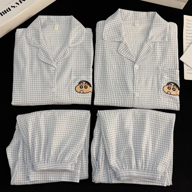 云朵棉蜡笔小新长袖长裤薄款套装春秋季情侣可爱卡通休闲家居服装