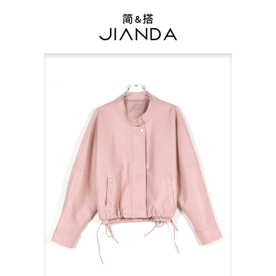 简&搭【千屿Sheila】底部抽绳圆领皮衣外套251-WT/0227-606