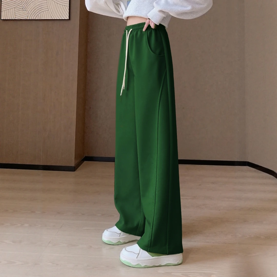 深绿色阔腿香蕉裤女款休闲秋冬加绒设计感高腰遮胯显瘦弯刀镰刀裤