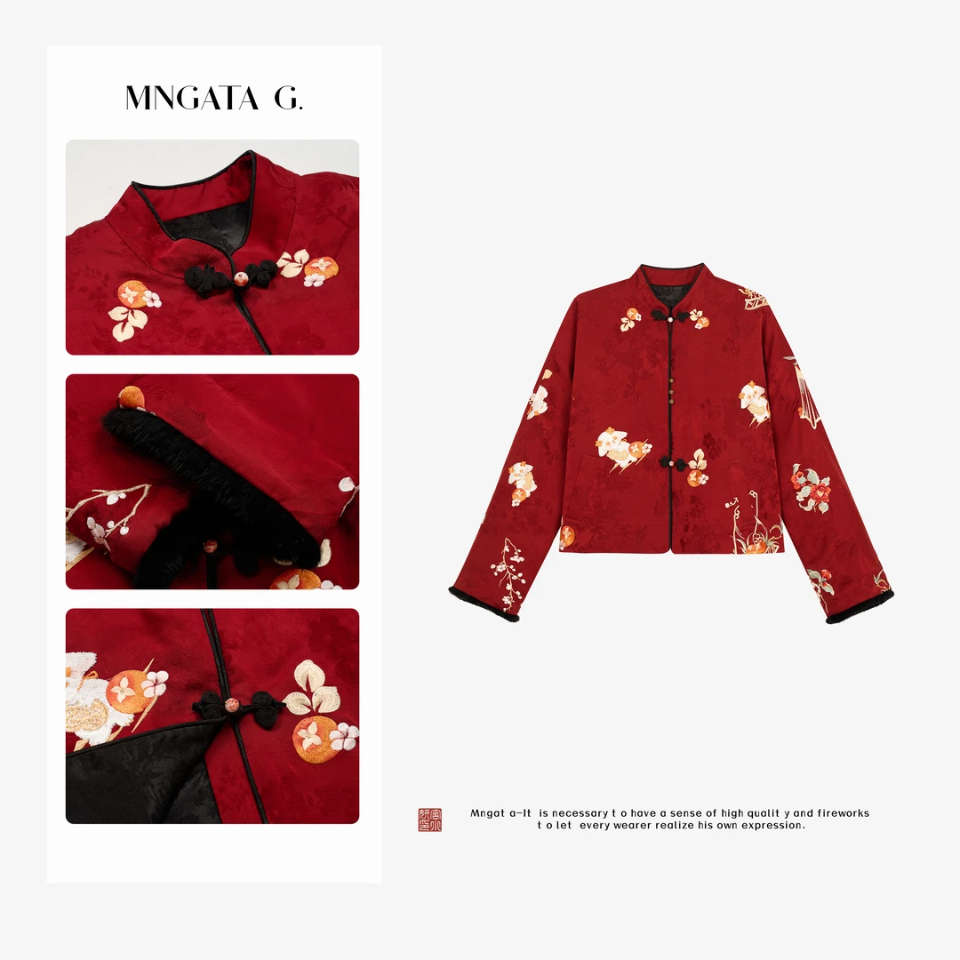 MNGATA G.宫小妍【小福兔】新中式中国风百搭拼貂毛秋冬外套X280396