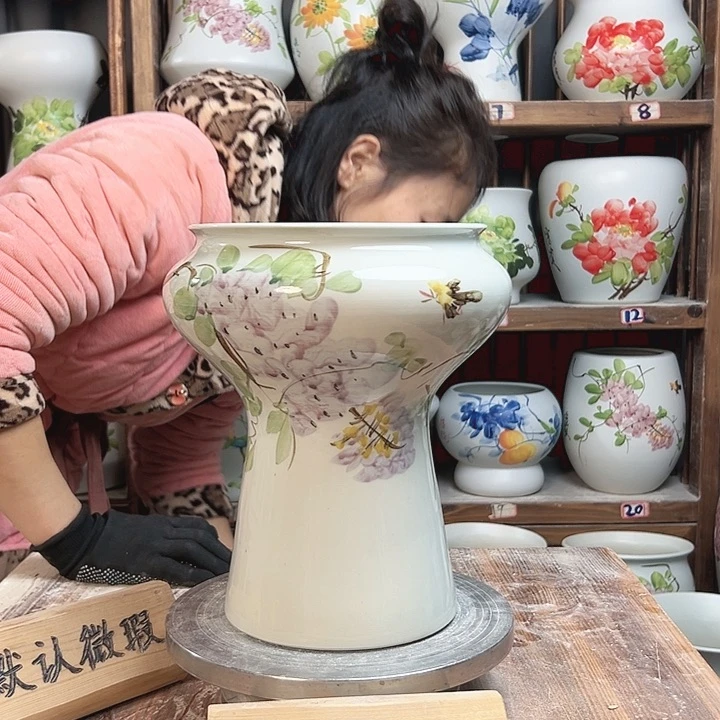 摆件火炬亮面紫藤陶瓷新款陶瓷大