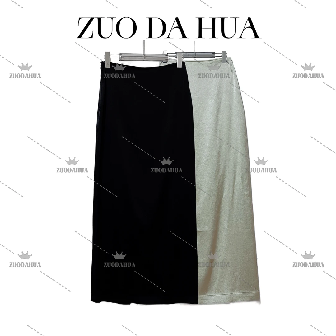 左大花 经典纯色醋酸花苞开叉半裙女夏季气质穿搭显瘦包臀半身裙