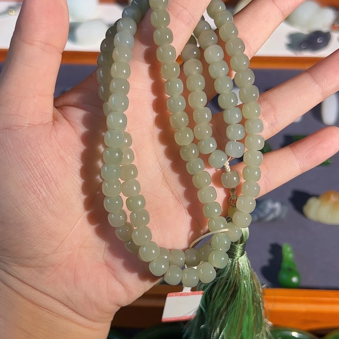 和田玉未镶嵌颈饰老型珠108晴水