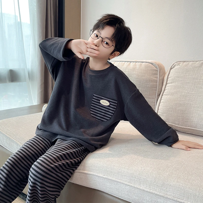 男童秋季睡衣2025新款青少年德绒可外穿家居服套装初中生长袖长裤