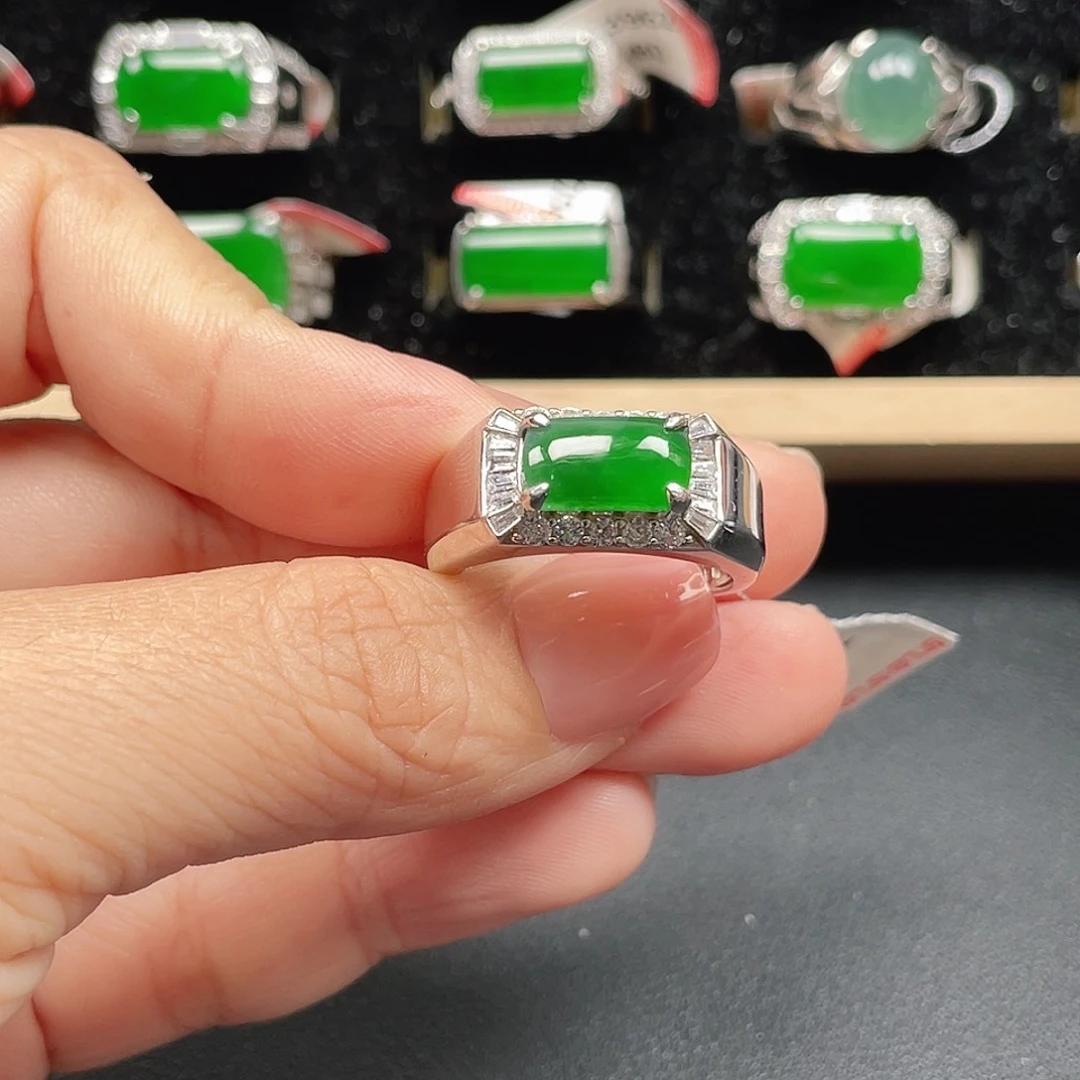 翡翠银S925镶嵌戒指编号3678没运费险