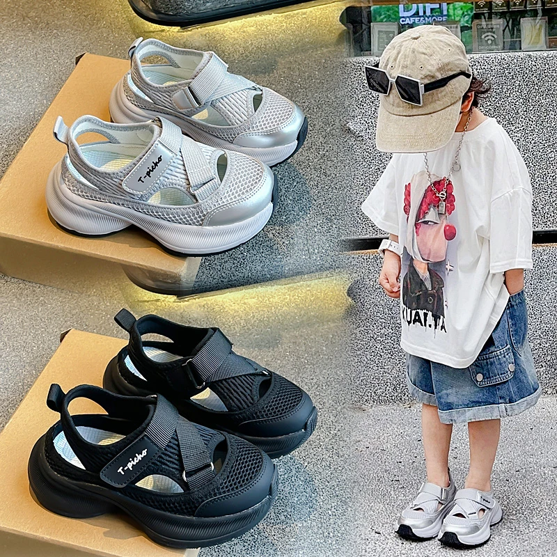 巴拉巴拉适用儿童运动凉鞋2025夏季新款单网镂空透气女童鞋韩版男