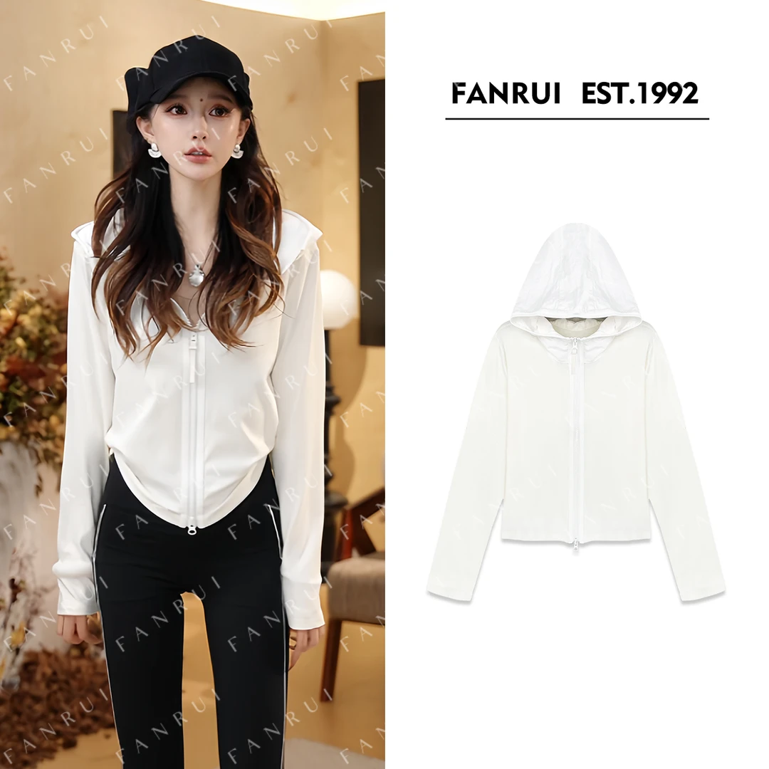 FANRUI/泛芮「贝贝biuu」连帽拉链极简风设计百搭秋款卫衣女B18079