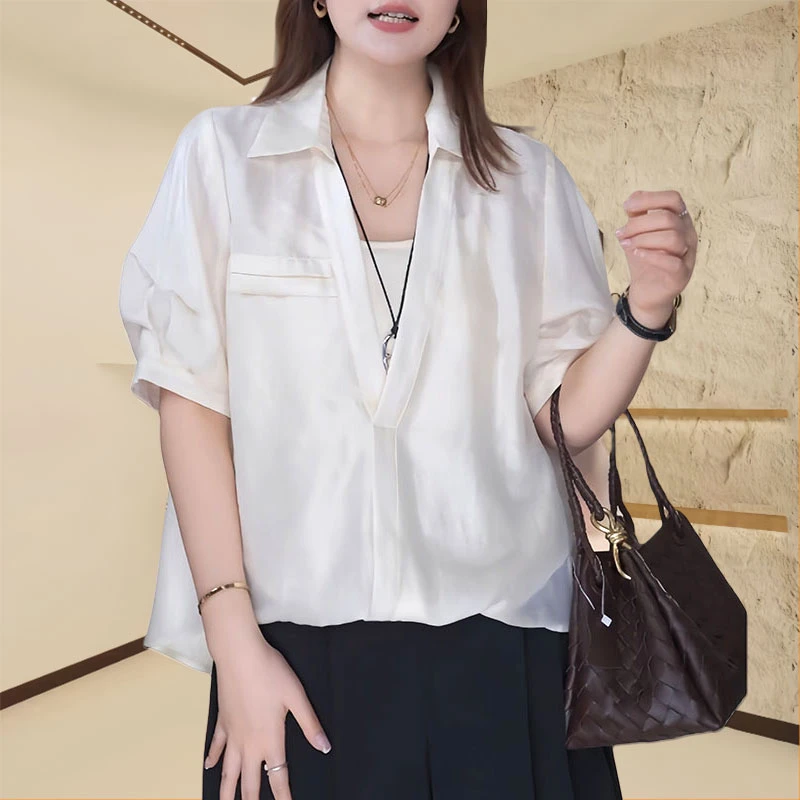 夏季假两件衬衫短袖欧若风防晒小衫设计感上衣女夏季时尚气质衬衣