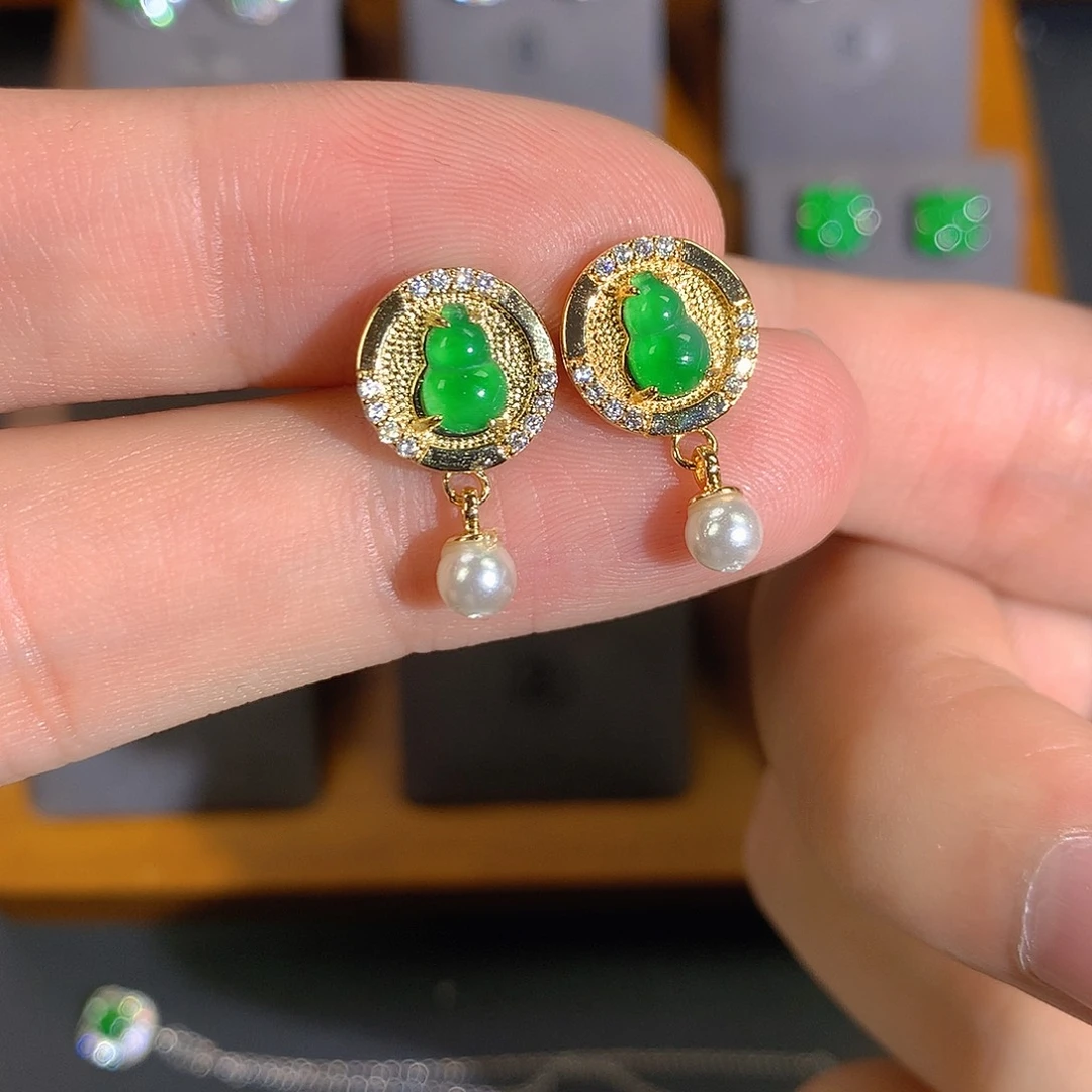 银S925镶嵌翡翠耳饰耳饰