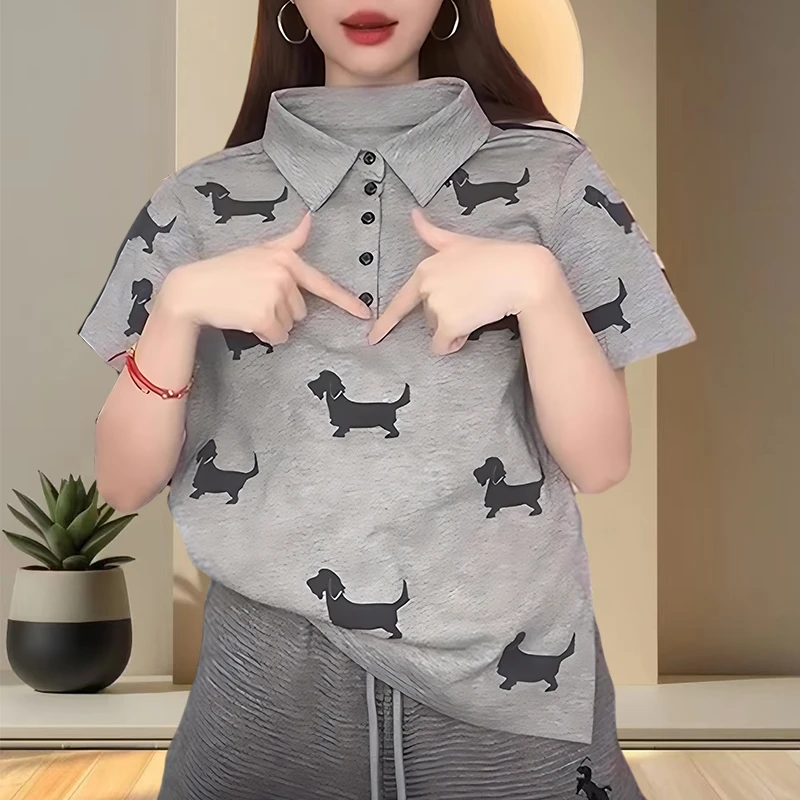 高级感时尚POLO衫卡通纯棉女T恤短袖女装洋气时髦气质百搭上衣女