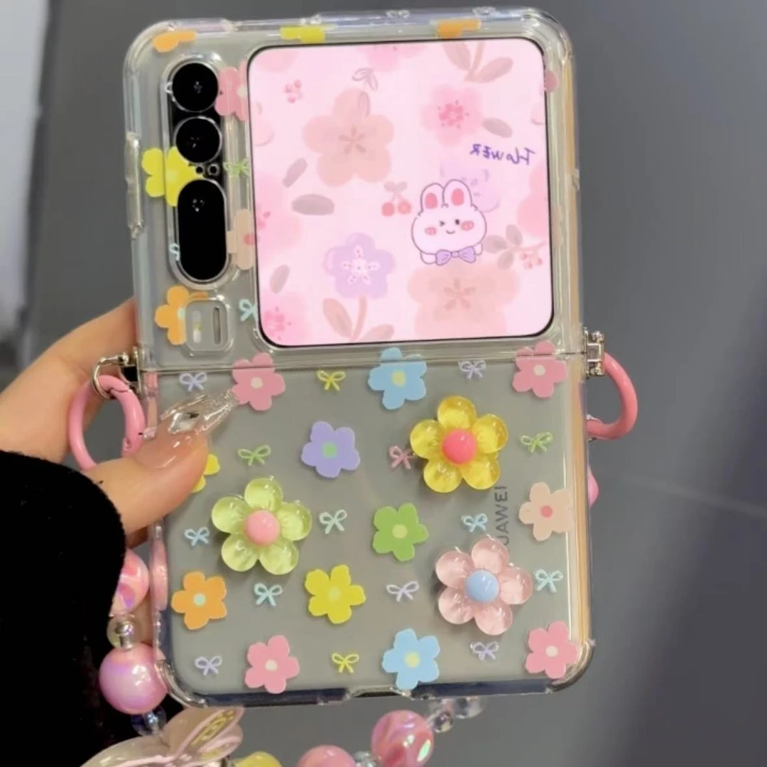 ins风彩色花朵链条puraX折叠屏P50pocket2手机壳小米mixflip
