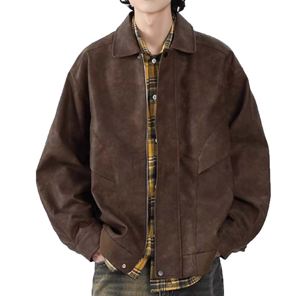 秋季夹克高级感痞帅机车皮衣美式男美春秋翻领情侣外套外套复古拉