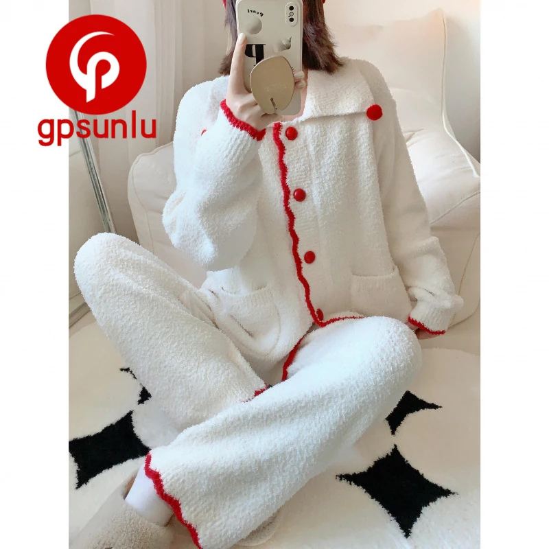 gpsunlu冬季加厚大码软糯半边绒睡衣女2026新款保暖慵懒感家居服