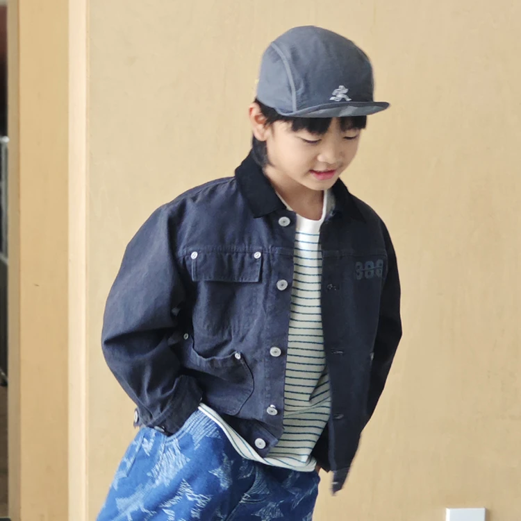 ppapa 珠地棉纯棉男女童宽松做旧复古水洗工装夹克外套 1013093