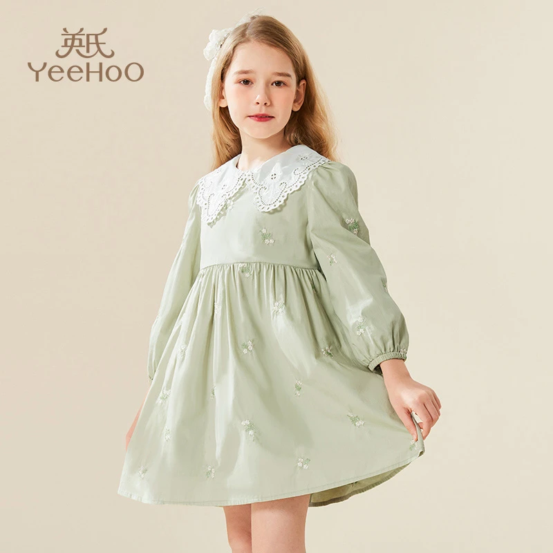 【粉丝专享】英氏女童连衣裙刺绣花朵儿童翻领裙子YS-Q2063YFW