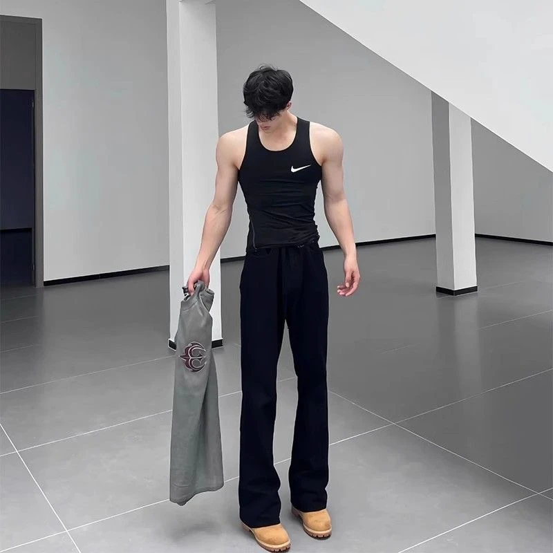 Body春夏微喇叭黑色长裤接头百搭ins风运动透气长裤