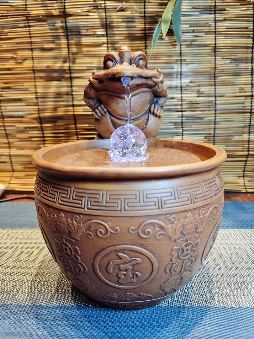 流水摆件金蝉聚宝盆紫铜色