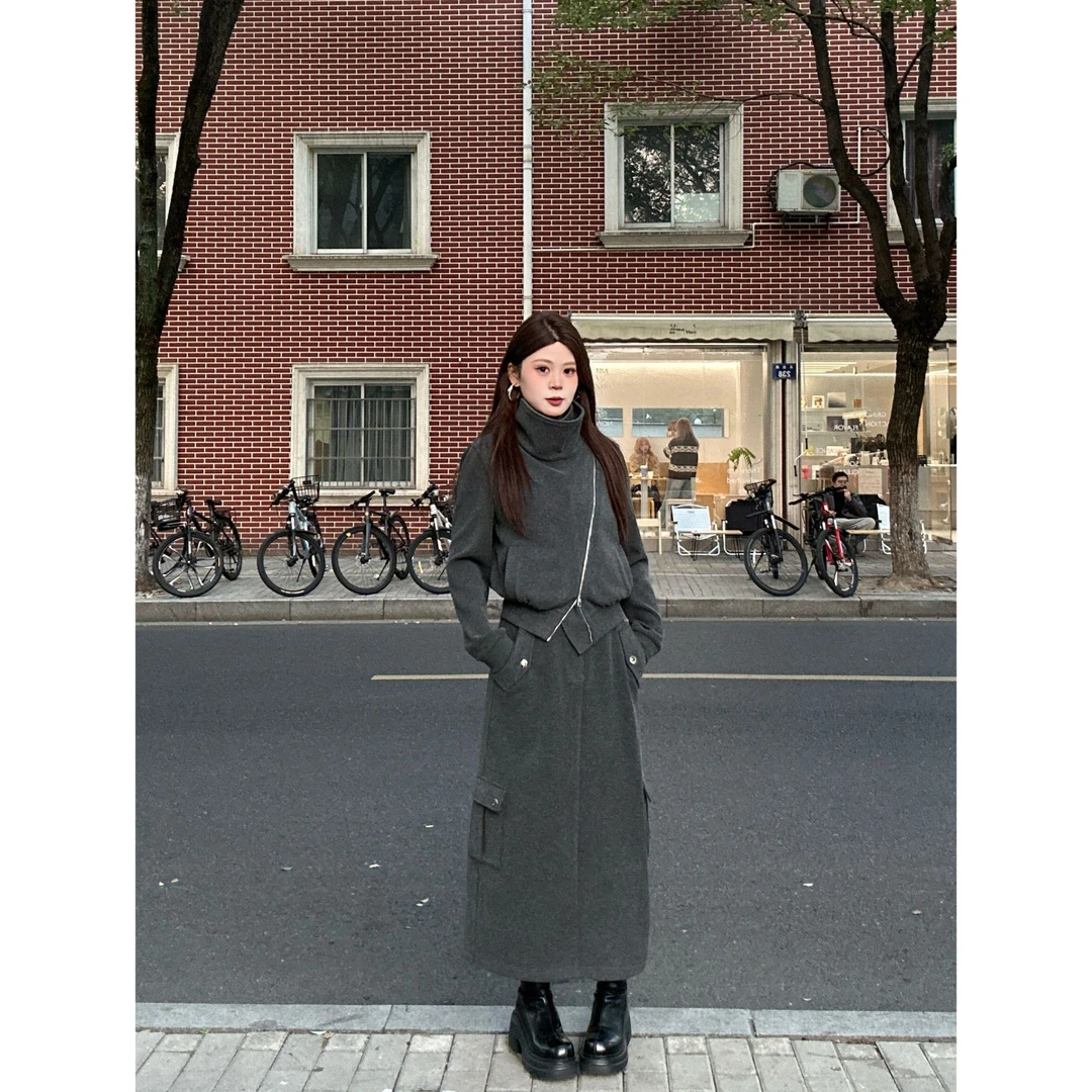 敏敏南岛风大码简约通勤百搭白鸭羽绒外套冬装胖mm半裙套装ZZM341