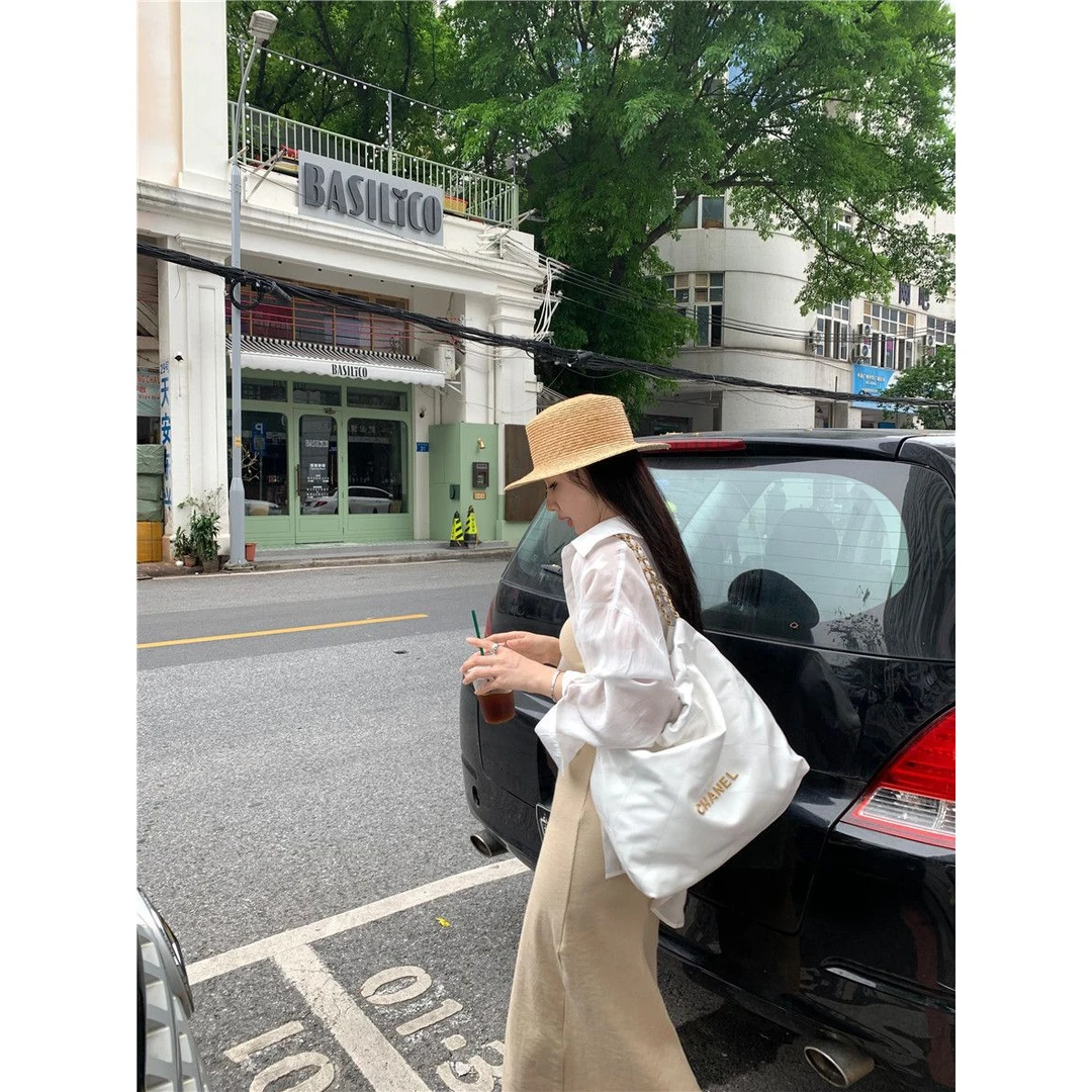 韩系粉色长袖衬衫外套女夏季薄款外搭百搭开衫宽松休闲中长款上衣