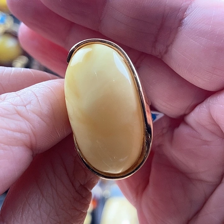 琥珀银S925镶嵌戒指戒指