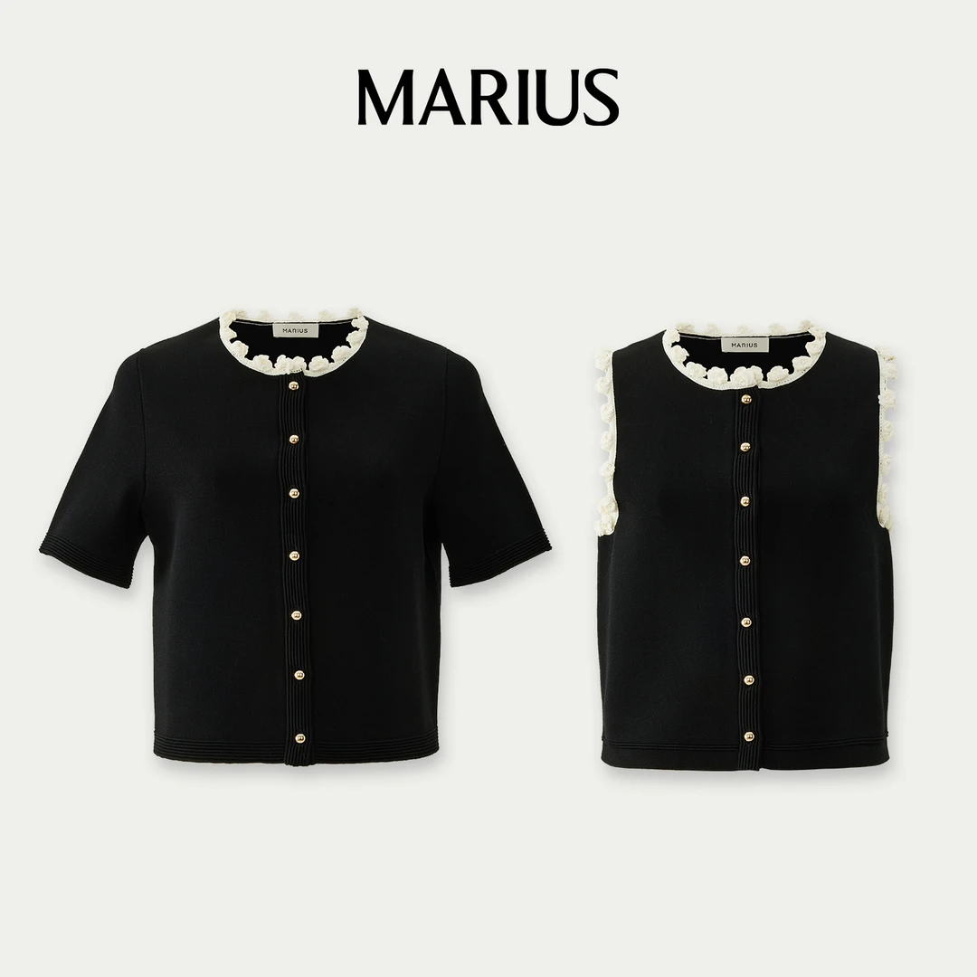 MARIUS"小兰花"显瘦显高垂坠挺阔清凉透气手工钩花小背心/开衫